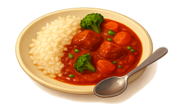 Plato de arroz y guiso vegetal